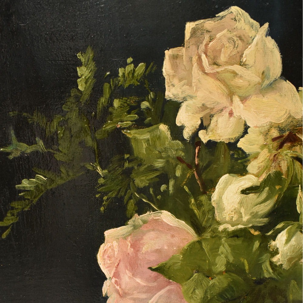 QF790 7 antique floral painting flower oil still life XIX 